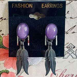 Purple Feather Dangle Earrings Boho Revival Southwestern Cowgirl Western Core